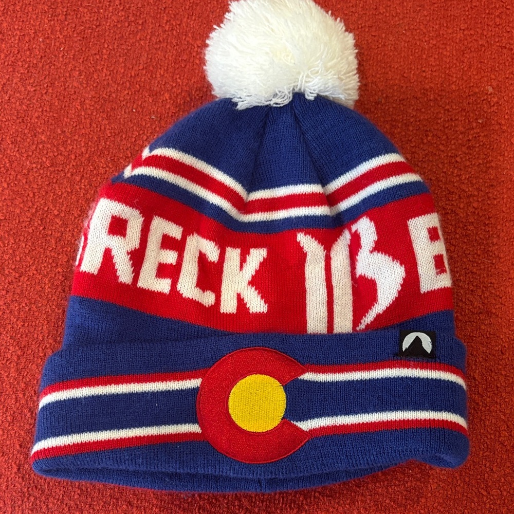 Blue and Red Breckenridge Beanie with Pom
